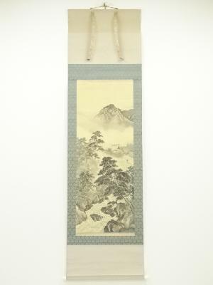 晃渓筆　渓山流聲　肉筆絹本掛軸（共箱）